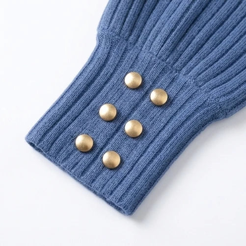 Lumaelle – Ribbed Knit Lantern Sleeve Button-Cuff Pullover