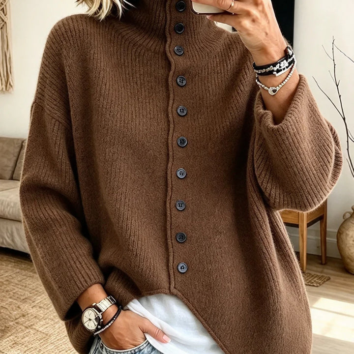 Sorella – Ribbed Asymmetric Button-Front Sweater