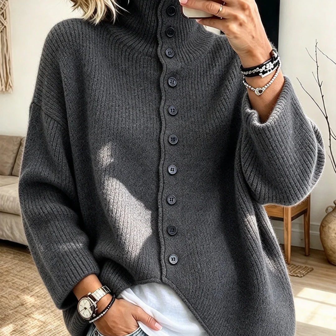 Sorella – Ribbed Asymmetric Button-Front Sweater