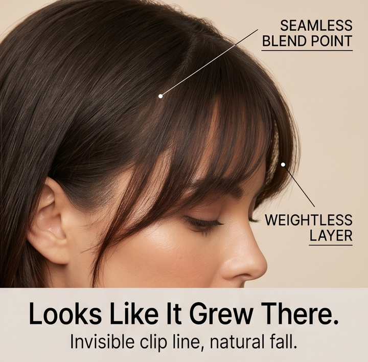 Fringelle™ – Seamless Clip-In Bangs Topper