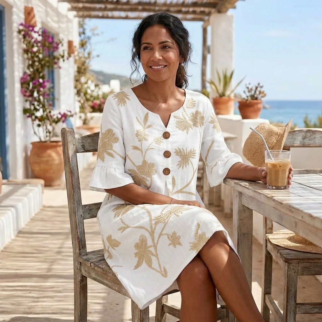 Solenya – Women's Embroidered Floral Midi Dress