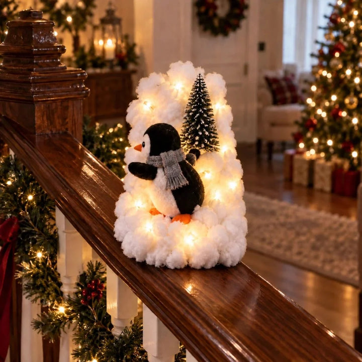 Snowy Stairway – Penguin Faux Snow Staircase Garland