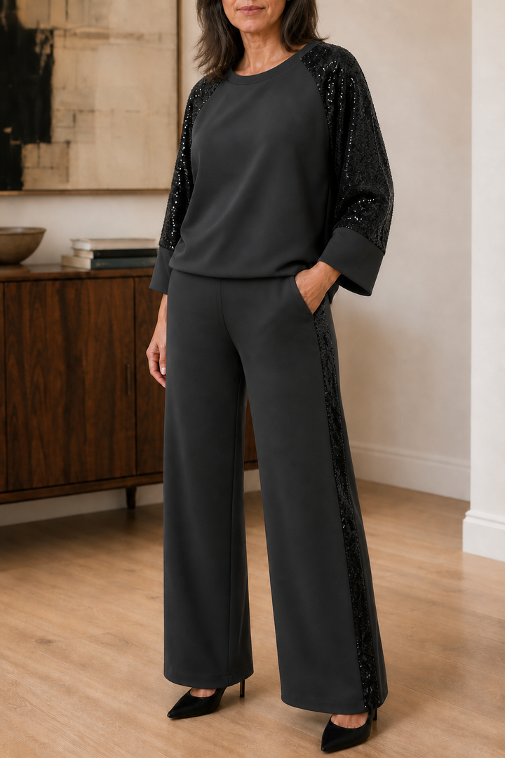 Sneakglow – Sequined Wide-Leg Sweater And Pants Set