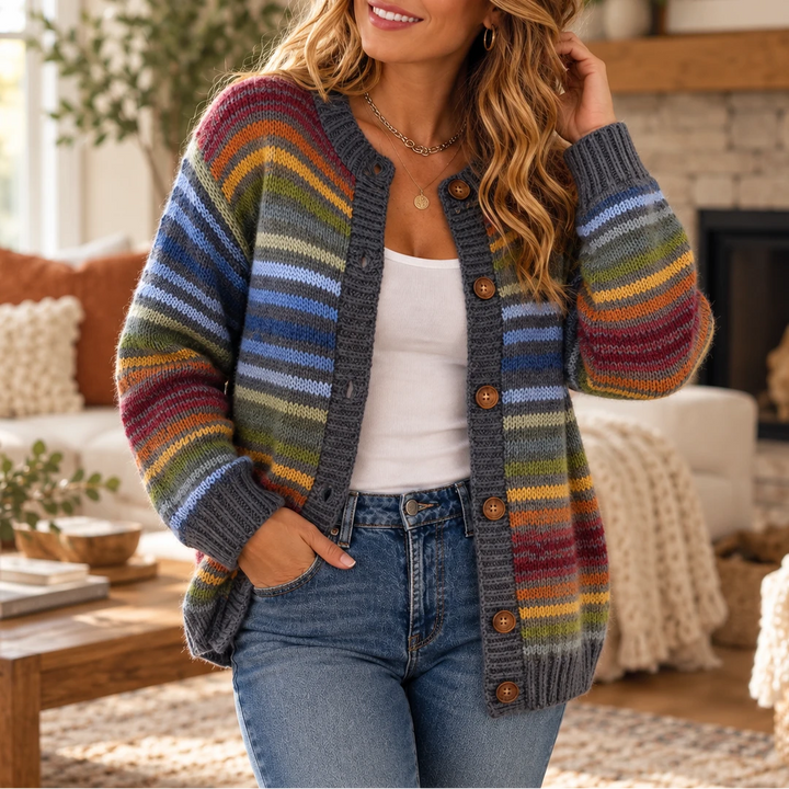 Wearbella – Striped Knit Button-Down Cardigan