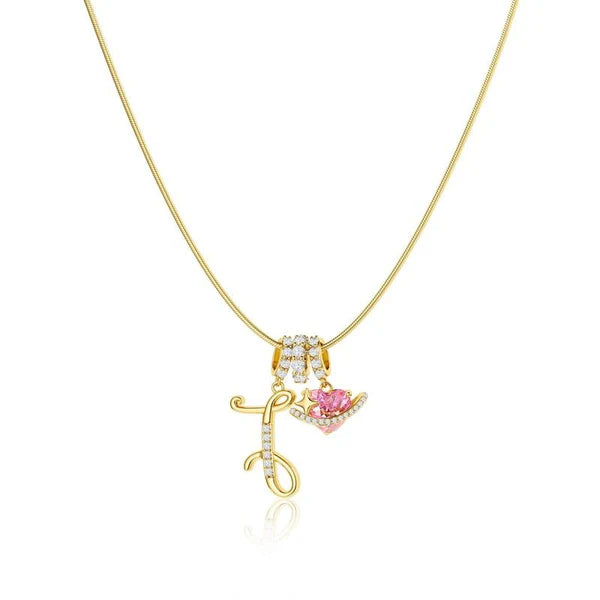 LUMARA – 3-Layer Initial Necklace with Pink Heart Zircon