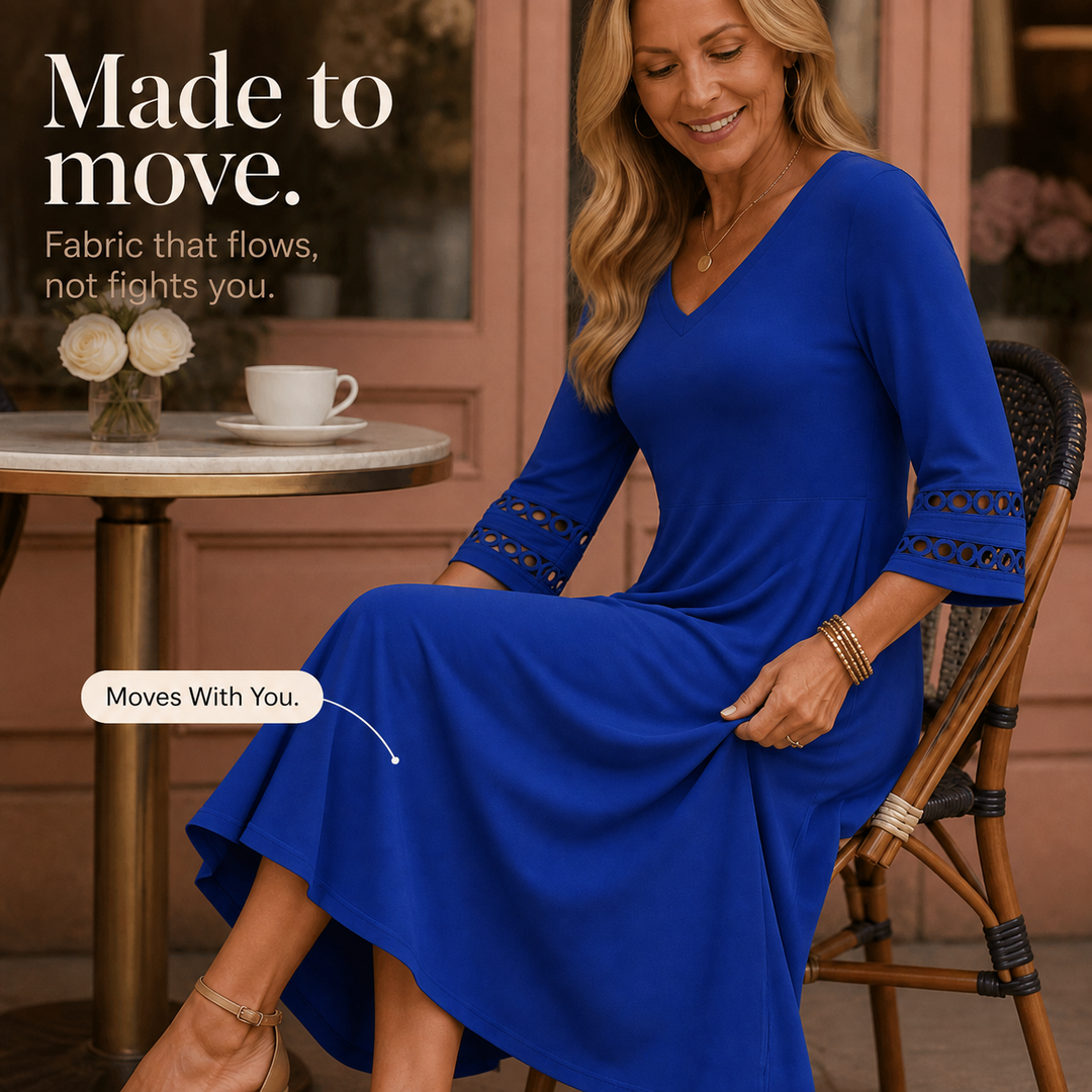 Legere – Crochet Sleeve V-Neck Pocket Midi Dress