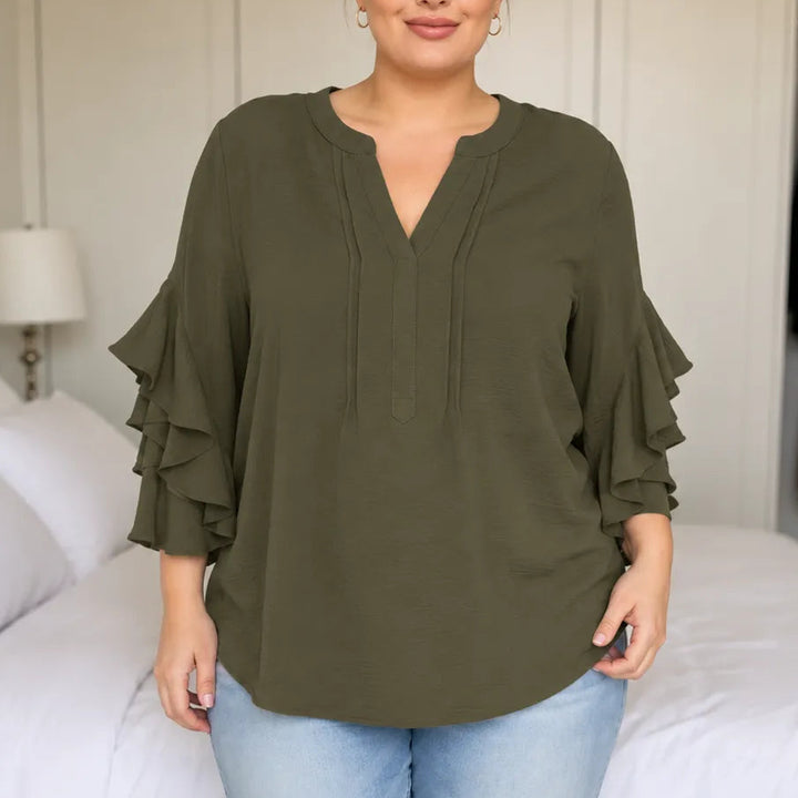 Vivelyn – Women's V-Neck Ruffle Sleeve Blouse, Flowy Casual Top in 4 Colors