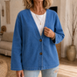 Drapella – Collarless Soft-Denim-Look Button-Down Cardigan
