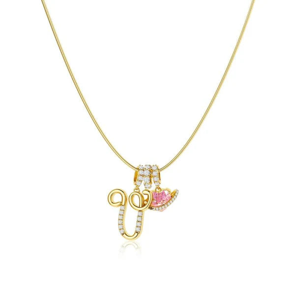 LUMARA – 3-Layer Initial Necklace with Pink Heart Zircon