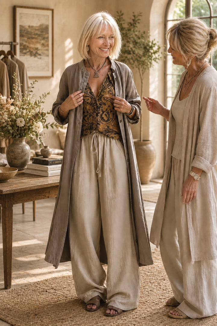 Wearbella – Ethnic Print Linen-Look Three-Piece Set
