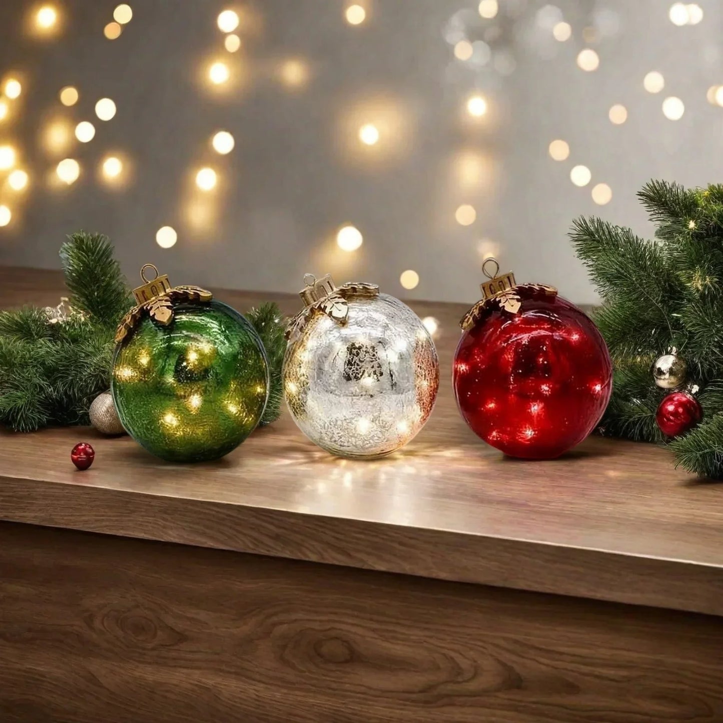 Merrydale™ – LED Crackle Glass Holiday Baubles (Set of 3)
