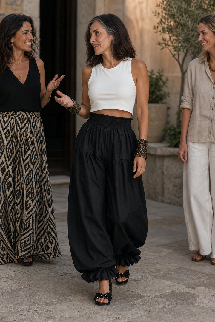Wearbella – Smocked Waist Ruffled Hem Wide Leg Pants
