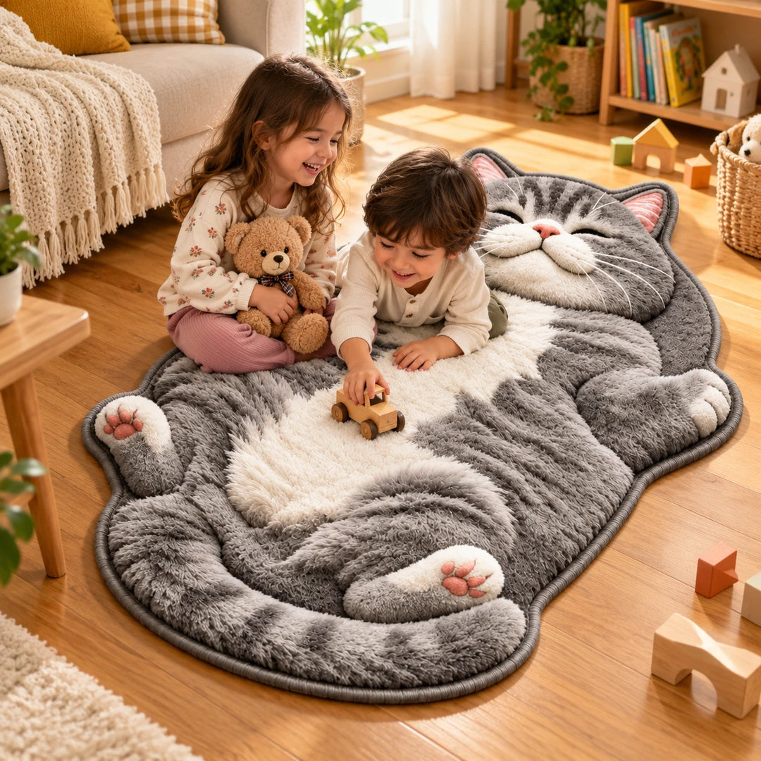 Dozy Paws – Cat-Shaped Printed Area Rug