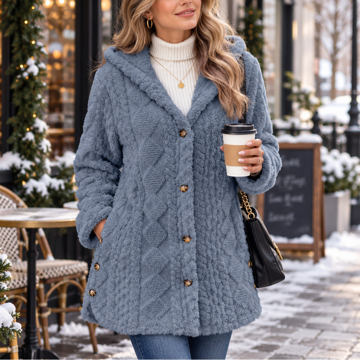 Hearth & Hood – Textured Hooded Button-Front Cardigan