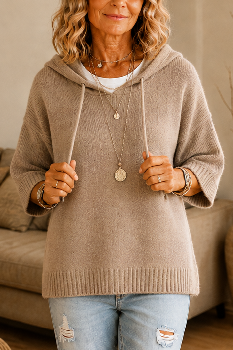 Loungel – Distressed Open-Knit Drawstring Hoodie