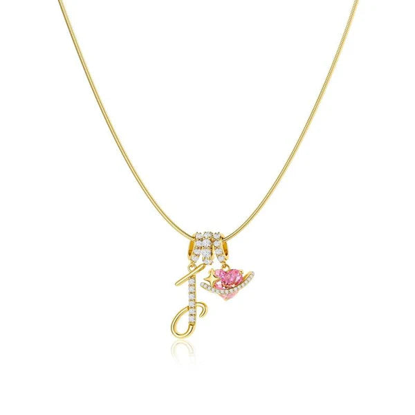 LUMARA – 3-Layer Initial Necklace with Pink Heart Zircon