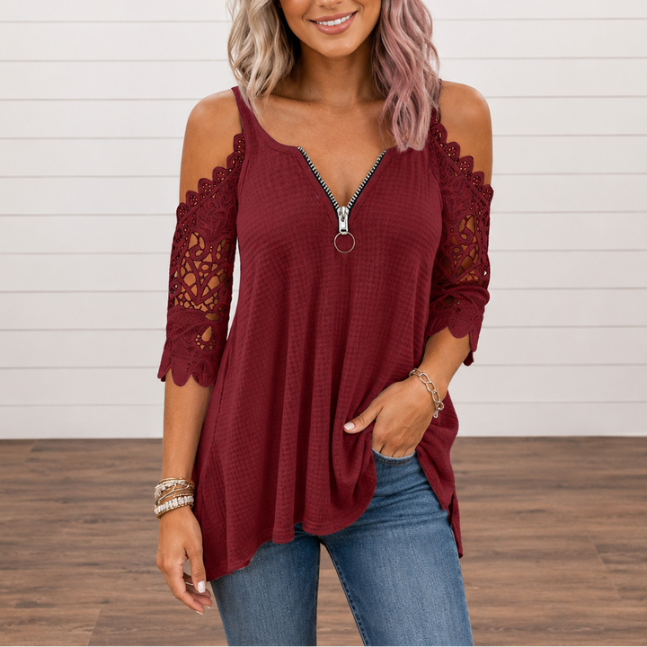 Wearbella – Cold-Shoulder Lace-look Sleeve Zip-Back Top