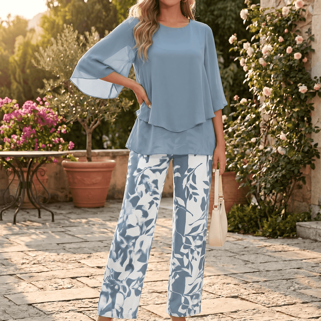 Elara – Flowy Two Piece Set for Women Slate Blue Stripe /