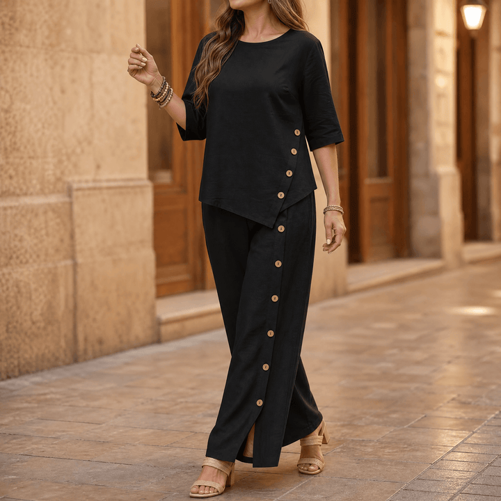 Elivara – Women's Asymmetric Two Piece Set Black /