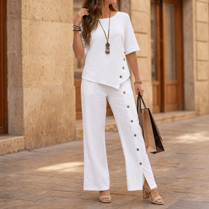 Elivara – Women's Asymmetric Two Piece Set White /