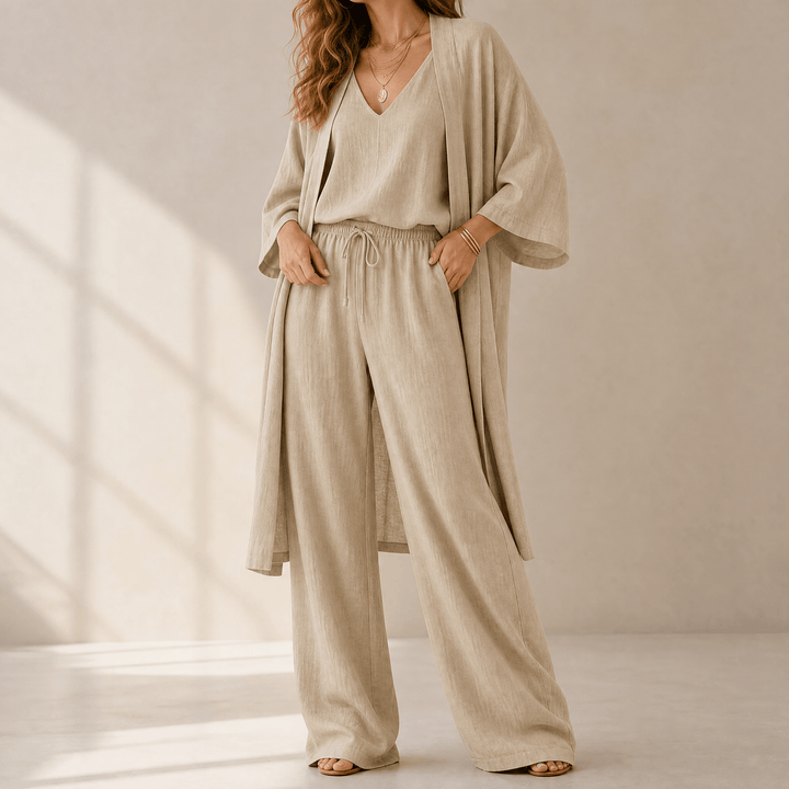 Eloria – Women's Elegant 3-Piece Loungewear Set Khaki / S