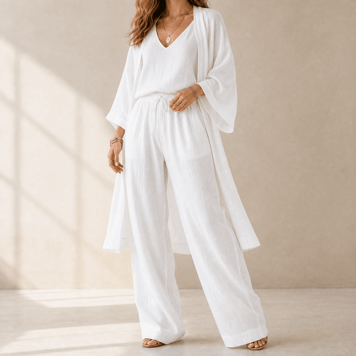 Eloria – Women's Elegant 3-Piece Loungewear Set White / S