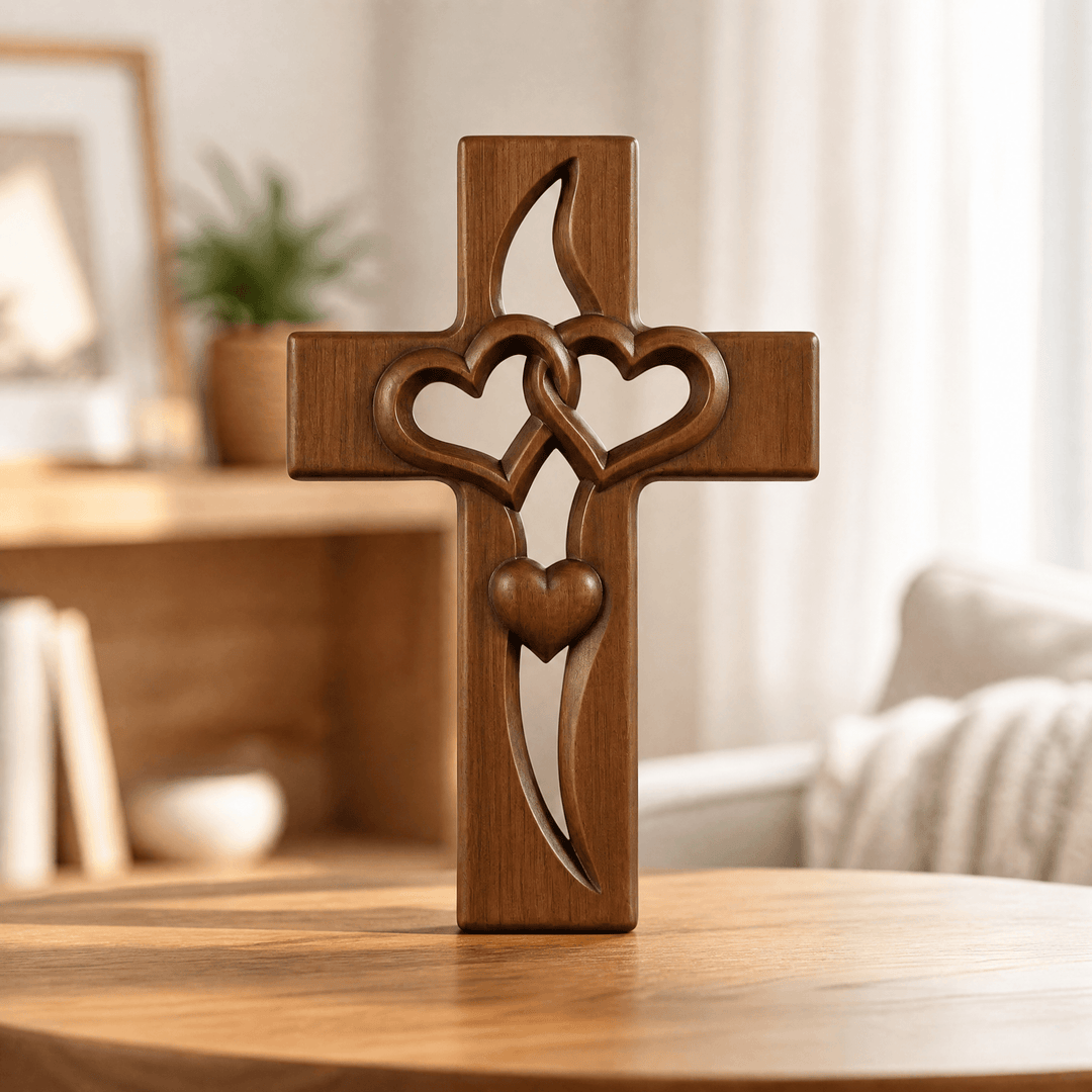 Everheart - Intertwined Heart Cross Wall Decor Brown