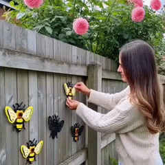 Bloomly – 3D Metal Bee Butterfly and Ladybug Garden Wall Decor Set, Hand