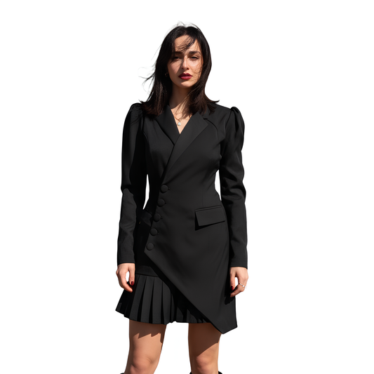 Blairina™ – Button Front Pleated Mini Blazer Dress