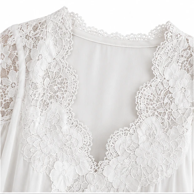 Rosabelle – Cotton Lace-Patchwork Ruffle-Cuff Blouse