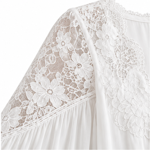 Rosabelle – Cotton Lace-Patchwork Ruffle-Cuff Blouse