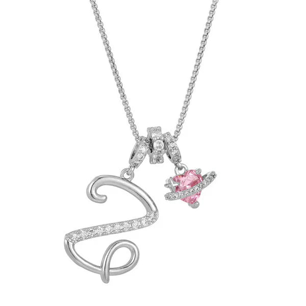 LUMARA – 3-Layer Initial Necklace with Pink Heart Zircon