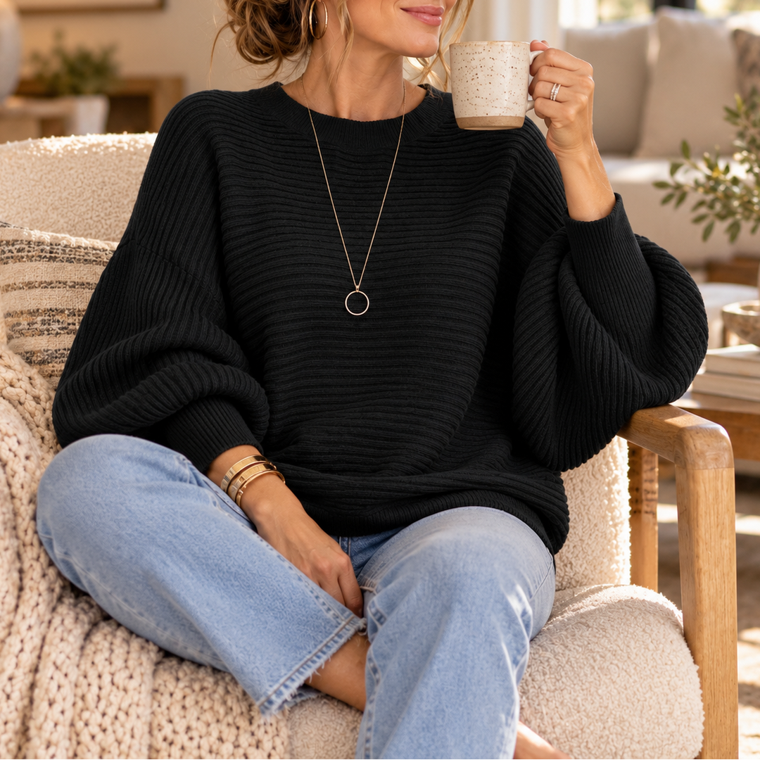 Ribbella – Ribbed Dolman-Sleeve Knit Sweater