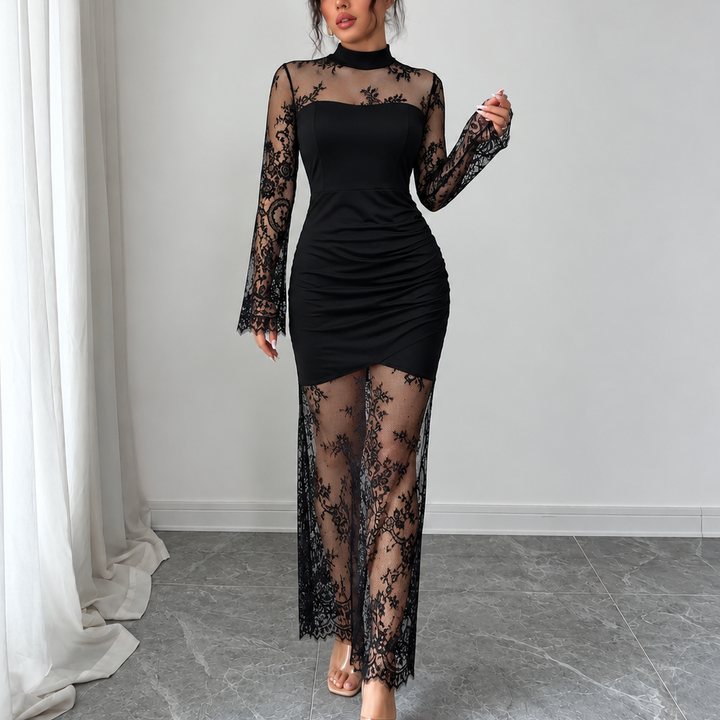 Florenza – Sheer Floral Lace Floor-Length Evening Dress