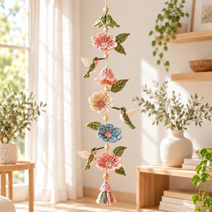 Hummingbird Haven – Crochet Hummingbird Flower Garland