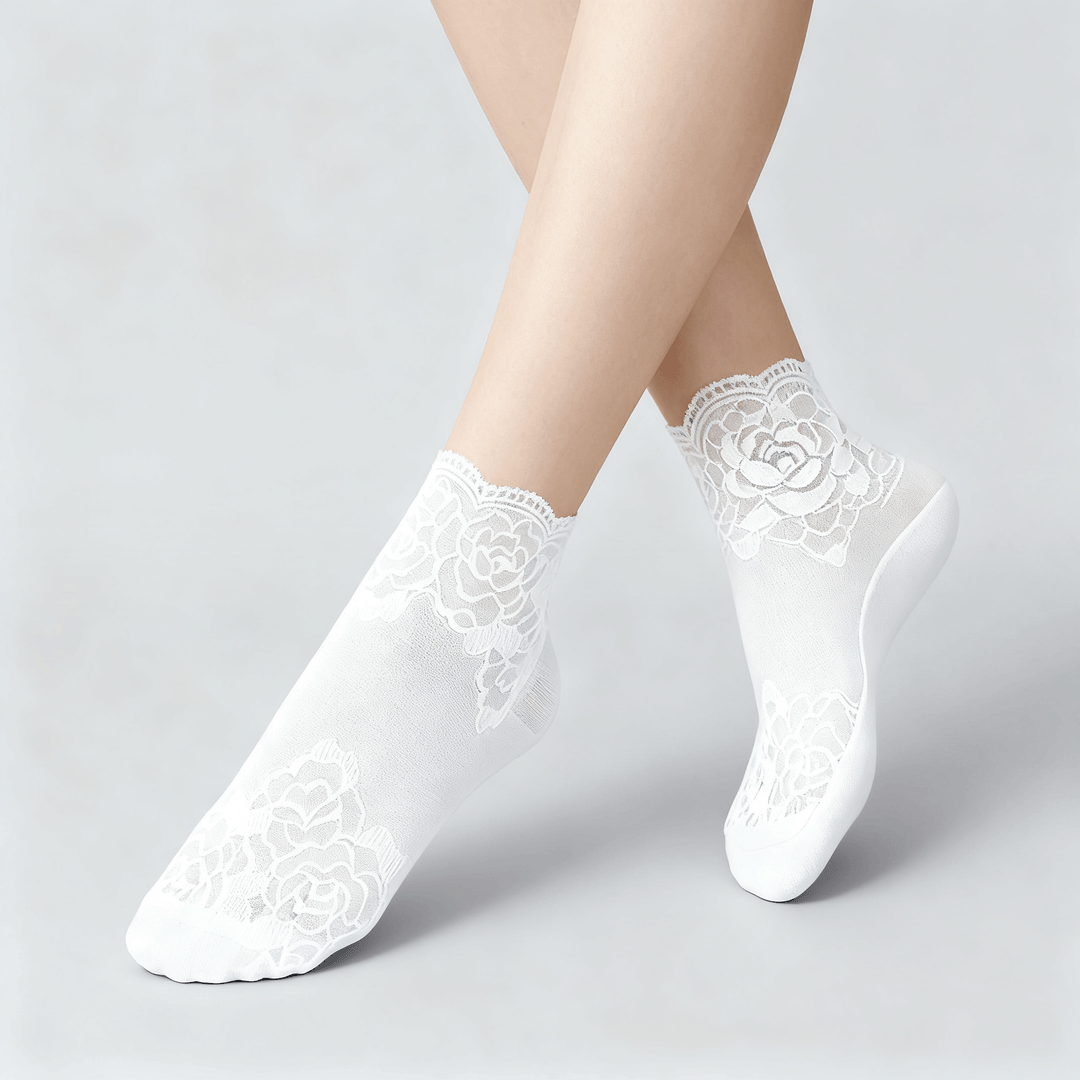 Feeluxe - Elegant Lace Socks for Women White
