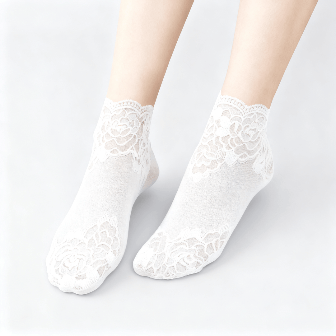 Feeluxe - Elegant Lace Socks for Women White