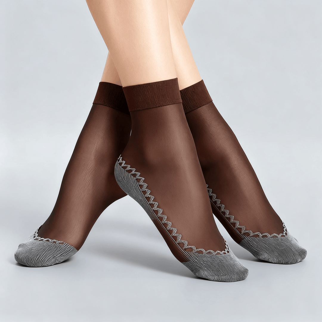 Feeluxe™ - Silky Anti-Slip Cotton Socks (5+5 Free) 5x Coffee