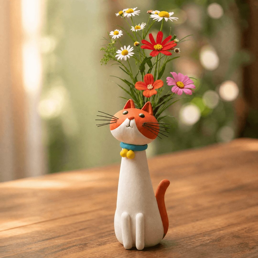 Felina – Handmade Ceramic Cat Flower Vase Orange Tabby