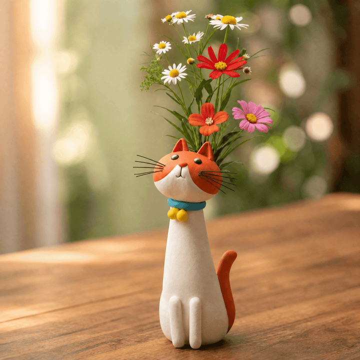 Felina – Handmade Ceramic Cat Flower Vase Orange Tabby