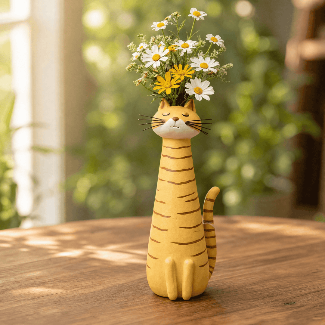 Felina – Handmade Ceramic Cat Flower Vase Tiger Stripe