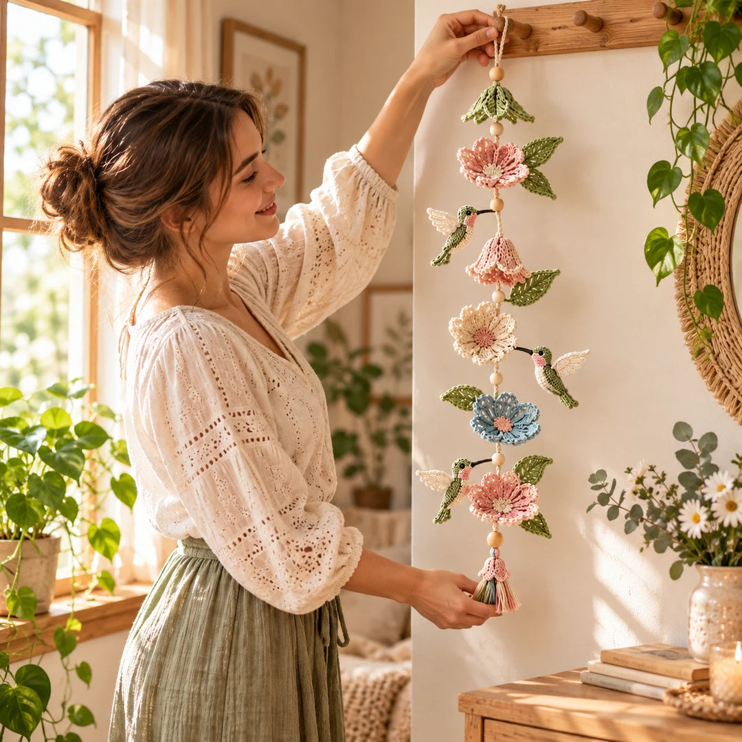 Hummingbird Haven – Crochet Hummingbird Flower Garland
