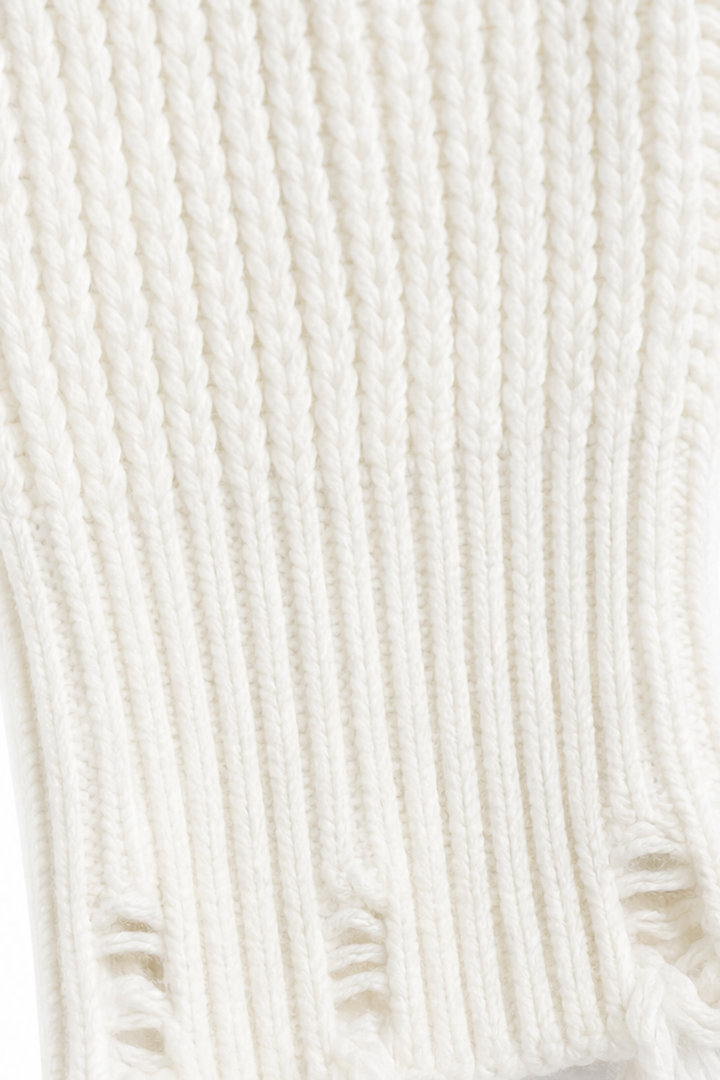 Wrenfield – Distressed Ribbed Knit Oversized Sweater with Ladder Rips, Crewneck Tunic