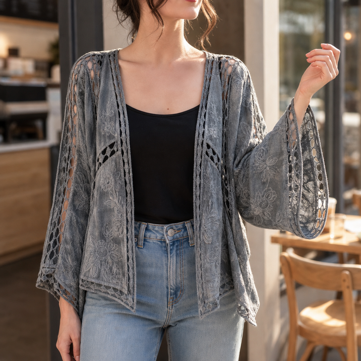 Wearbella – Crochet Trim Open-Front Cardigan