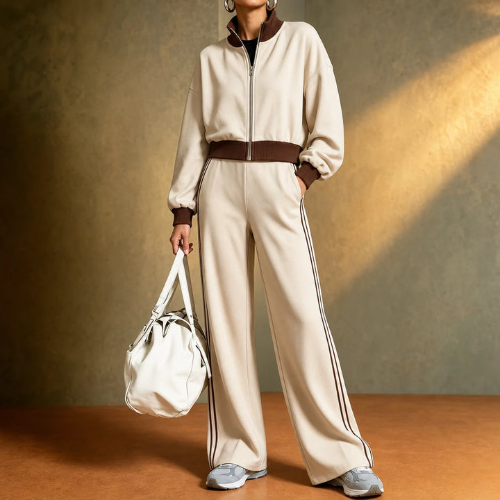 Rally Rib – Cropped Bomber And Striped Wide-Leg Pants Set
