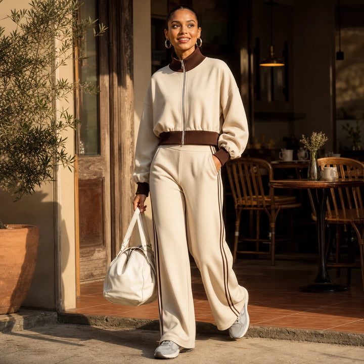 Rally Rib – Cropped Bomber And Striped Wide-Leg Pants Set