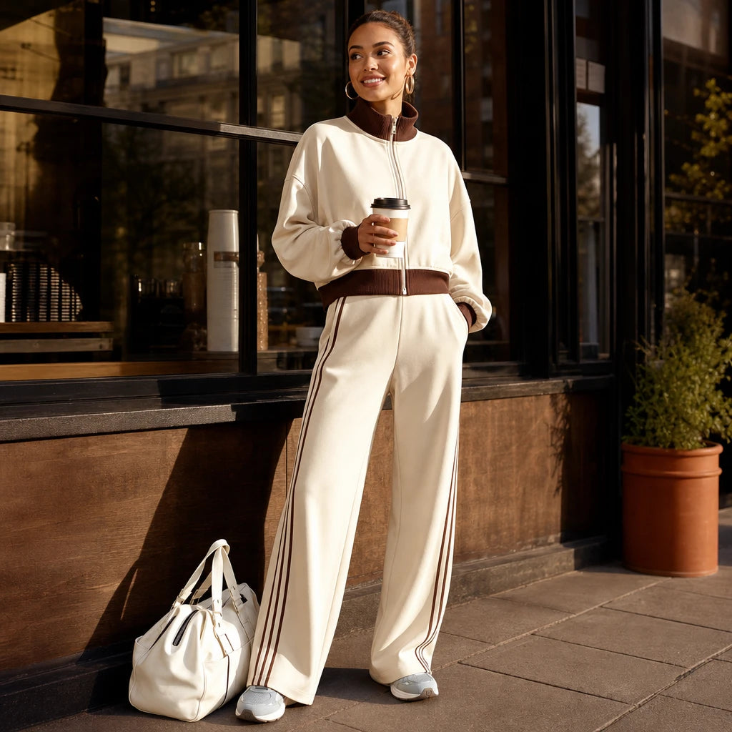 Rally Rib – Cropped Bomber And Striped Wide-Leg Pants Set