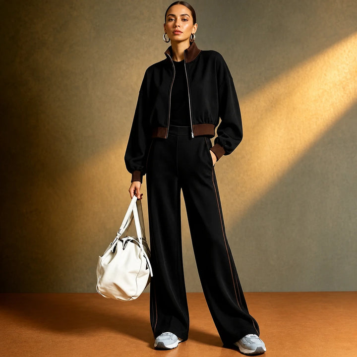 Rally Rib – Cropped Bomber And Striped Wide-Leg Pants Set