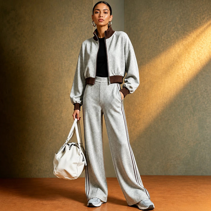 Rally Rib – Cropped Bomber And Striped Wide-Leg Pants Set