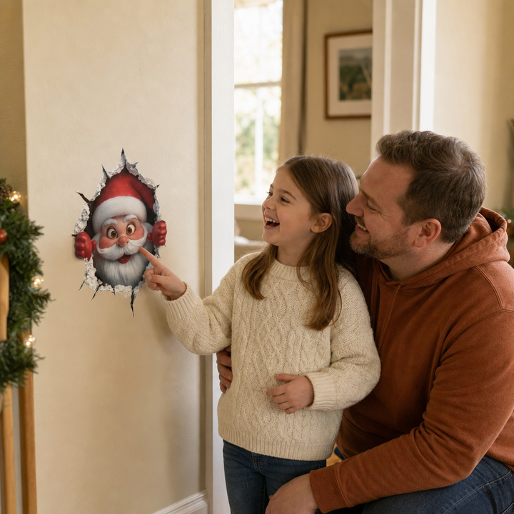 Peekaboo Claus – Peeking Santa Wall Sticker Decal (4pcs)